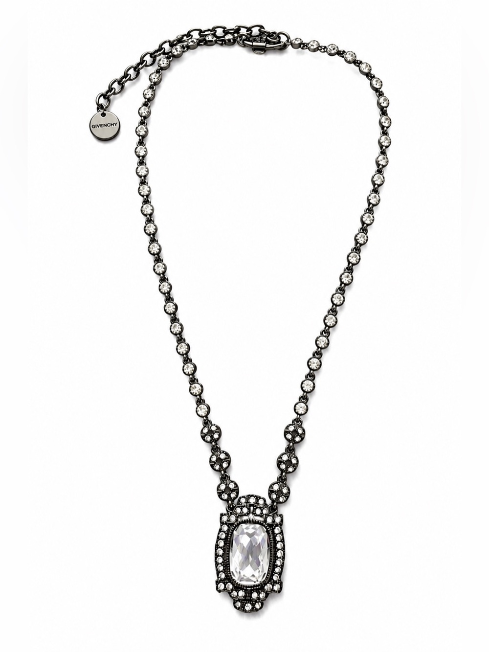 Givenchy Elegant Silver Necklace with Crystal Accents.